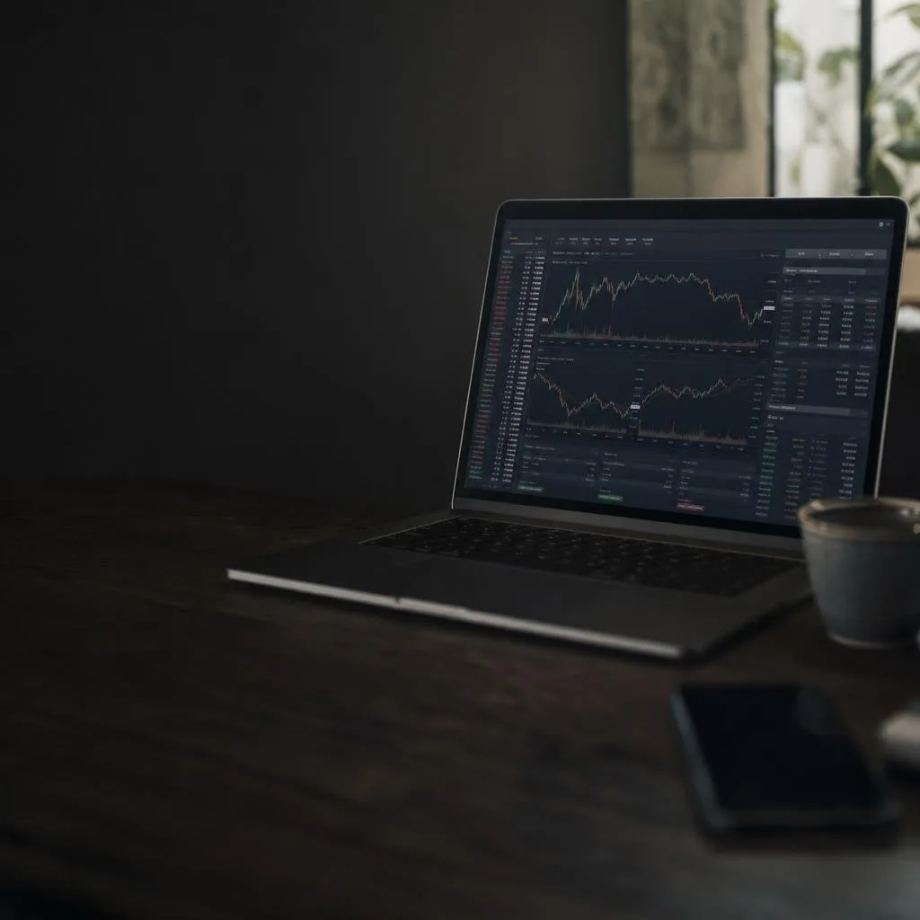Order book and price charts on a dark screen